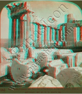 Fallen columns and cast end of Parthenon, Acropolis, Athens.